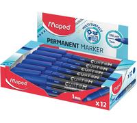 Custom - Marqueur Permanent Fin Boite De 12 - Bleu - Pointe Fine 2mm - Multi Surface