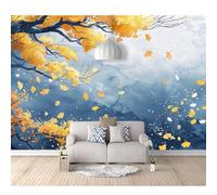Custom Photo Self-adhesive Wallpaper Murals Ginkgo biloba watercolor blue 100x70cm Panorama 3D Wall Mural Effect Poster for Living Room Bedroom Children's