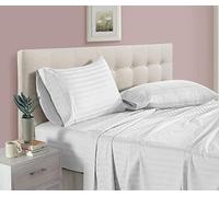 Custom Silk 4 Piece Bed Sheets Set, 100% Egyptian Cotton 400 Thread Count, Hotel Luxury Bed Sheets - Extra Soft -45 CM Deep Pocket of Fitted Sheet, White Stripe, Super King Size