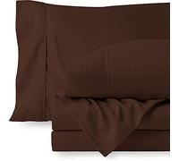 Custom Silk 4 Piece Bed Sheets Set, 100% Egyptian Cotton 400 Thread Count, Hotel Luxury Bed Sheets - Extra Soft -45 CM Deep Pocket of Fitted Sheet, Chocolate Solid, Double Size