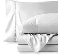Custom Silk 4 Piece Bed Sheets Set, 100% Egyptian Cotton 400 Thread Count, Hotel Luxury Bed Sheets - Extra Soft -40 CM Deep Pocket of Fitted Sheet, White Solid, Double Size
