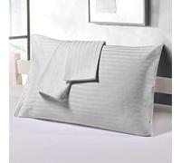 Custom Silk Lot de 4 taies d'oreiller de 800 fils au pouce carré, 100 % coton égyptien de luxe, housses en satin doux pour oreillers de lit - Rayures gris clair (75 x 50 cm)