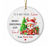 Custom to A Very Special Niece Ornement en céramique avec sapin de Noël, cadeau souvenir d'anniversaire pour nièce de la part de l'oncle, noms personnalisés Année Merry Christmas 2025