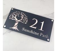 Custom Tree of Life Plaque d'adresse en acrylique personnalisable pour extérieur, plaque de nom familial pour mur, porte, clôture, boîte ou décoration de jardin