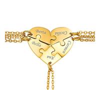 Custom4U 2/3/4/5/6 PCS Personnalisé Prénom Collier d’Amitié BFF Acier Inoxydable, Pendentif Best Friend Coeur Puzzle Séparable Gravé Prénom pour Meilleure Amies Femme Fille