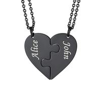 Custom4U 2/3/4/5/6 PCS Personnalisé Prénom Collier d’Amitié BFF Acier Inoxydable, Pendentif Best Friend Coeur Puzzle Séparable Gravé Prénom pour Meilleure Amies Femme Fille