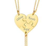 Custom4U 2/3/4/5/6 PCS Personnalisé Prénom Collier d’Amitié BFF Acier Inoxydable, Pendentif Best Friend Coeur Puzzle Séparable Gravé Prénom pour Meilleure Amies Femme Fille