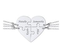 Custom4U 2/3/4/5/6 PCS Personnalisé Prénom Collier d’Amitié BFF Acier Inoxydable, Pendentif Best Friend Coeur Puzzle Séparable Gravé Prénom pour Meilleure Amies Femme Fille
