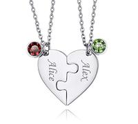 Custom4U 2/3/4 Pièces Collier Femme d’Amitié BFF Prénom Personnalisable Acier Inoxydable, Pendentif Best Friend Coeur Puzzle Séparable Gravé Prénom pour Meilleure Amies Femme Fille