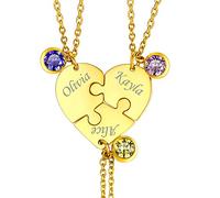 Custom4U 2/3/4 Pièces Collier Femme d’Amitié BFF Prénom Personnalisable Acier Inoxydable, Pendentif Best Friend Coeur Puzzle Séparable Gravé Prénom pour Meilleure Amies Femme Fille