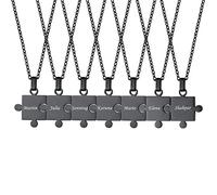 Custom4U 3 PCS Collier Amitié Couple Amoureux pour 7 Personnalisé Prénom Pendentif Puzzle pour 7 Noir Acier Inoxydable Cadeau Saint Valentin
