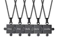 Custom4U 5 PCS Collier Amitié Couple Amoureux pour 5 Personnalisé Prénom Pendentif Puzzle pour 5 Noir Acier Inoxydable Cadeau Saint Valentin