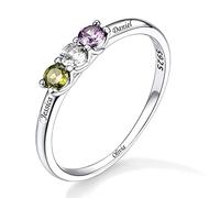 Custom4U Bague 3 Prénom Presonnalisé Argent Taille 62 Bijoux Pierre de Naissance Gravé Cadeau Maman Femme