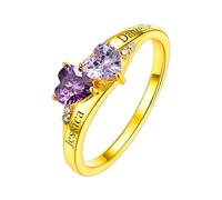 Custom4U Bague Argent 925 pour Femme Prénom Personnalisé Pierre de Naissance Anneau Alliance 2 Prénom à Graver Or Bijoux Personnalisable pour Mariage Anniversaire