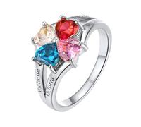 Custom4U Bague Argent Femme 4 Prénoms Gravure Anneau Alliance Gravé Pierres de Naissance Bijoux Vintage Cadeau Femme Fille Grand-mère
