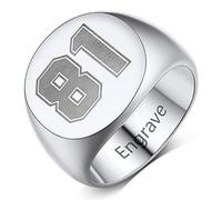 Custom4U Bague Personnalisé Homme Chevaliere Numéro Gravé Acier Inoxydable Anneau Signet Rond Sceau Taille 59 Bijoux Personnalisable Motard Biker Punk Cadeau pour Ado Garçon