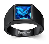 Custom4U Bague Signet Personnalisé 59 Chevalière Nom Personnalisés Homme Topaze Bleue Cadeau pour Anniversaire