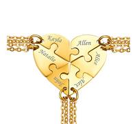 Custom4U Bijou Collier Puzzle Amitié pour 6 Puzzle Séparable Personnalisé 6 Prénoms Collier BFF Coeur Séparable