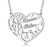 Custom4U Bijoux Arbre de Vie Collier Coeur Arbre Généalogique Personnalisé Collier Pendentif Arbre de Vie à Graver Acier Inoxydable