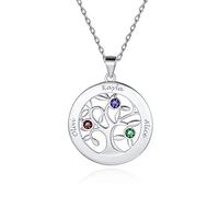 Custom4U Bijoux Argent 925 Collier Médaillon Personnalisé avec 3 Prénoms Arbre de Vie