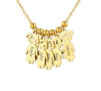 Custom4U Bijoux Collier Personnalisé 5 Prénoms Breloques Pendentif Petites Filles et Petits Garçon Acier Inoxydable