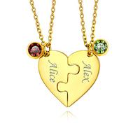 Custom4U Bijoux Couple Amoureux pour 2 Personnalisé Prénom avec Pierre de Naissance Colliers d'Amitié pour 2 Filles avec Prénom Gravé Couple