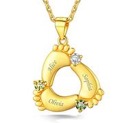 Custom4U Bijoux Personnalisable Prénom pour Mamie Pieds de Bébé Argent 925 Collier Personnalisé pour Enfant Prénom 3 Pendentif Pieds Bébé Famille