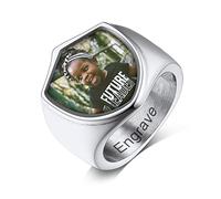 Custom4U Bijoux Personnalisé Chevalière pour Homme Gravé Photo Bague Signet Bouclier Prénom Personnalisable Taille 64