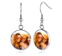 Custom4U Boucle d'Oreilles Photo Gravé Femme Bijoux Boucle doreilles Pendant Médaillon Personnalisable Cadeau Original Personnalisé pour Fille Maman