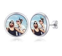 Custom4U Boucle d'Oreilles Photo Gravé Femme Bijoux Clou doreilles Rond Personnalisable Cadeau Original Personnalisé pour Fille Maman