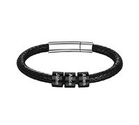 Custom4U Bracelet 3 Prénoms à Personnaliser pour Homme Bracelet Corde Cuir 3 Perles 20cm Nom Gravure Bijoux Anniversaire Noël