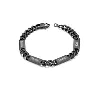 Custom4U Bracelet à Maillons Cubains Personnalisé pour Hommes, Largeur 9mm Acier Inoxydable Noir Chaîne Personnalisée Bracelet avec 4 Noms Gravés Bijoux Cadeaux pour Femmes Maman Épouse Longueur 17cm