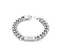 Custom4U Bracelet à Maillons Cubains Personnalisé pour Hommes, Largeur 9mm Nom Gravée Acier Inoxydable Chaîne Personnalisée Argent Bracelet Bijoux Cadeaux pour Hommes Papa Mari Père Longueur 21cm