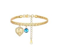 Custom4U Bracelet Coquillage, Grande Taille Ajustable Coeur Initiales à Personnaliser, Résistant et Fin, Chaine de Pierre Personnalisée, Bracelet d'Été Pour Anniversaire, Le Bonheur et La Félicitation