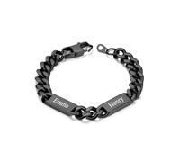 Custom4U Bracelet Cubain Personnalisé pour Hommes, Largeur 5/7/9mm 1-6 Noms Gravés Acier Inoxydable Chaîne Personnalisée Argent/Plaqué Or/Noir Bracelet Cadeau Bijou pour Papa Mari Fils Garçon 17-23cm