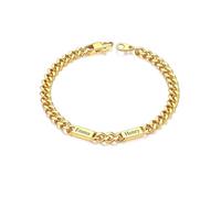 Custom4U Bracelet Cubains Personnalisé pour Hommes, Largeur 5mm Acier Inoxydable Plaqué Or 14K Chaîne Personnalisée Bracelet avec 2 Noms Gravés Bijoux Cadeaux pour Hommes Papa Mari Père 19cm