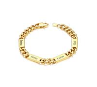 Custom4U Bracelet Cubains Personnalisé pour Hommes, Largeur 5mm Acier Inoxydable Plaqué Or 14K Chaîne Personnalisée Bracelet avec 4 Noms Gravés Bijoux Cadeaux pour Hommes Papa Mari Père 19cm