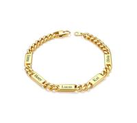 Custom4U Bracelet Cubains Personnalisé pour Hommes, Largeur 5mm Acier Inoxydable Plaqué Or 14K Chaîne Personnalisée Bracelet avec 5 Noms Gravés Bijoux Cadeaux pour Hommes Papa Mari Père 19cm