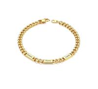 Custom4U Bracelet Cubains Personnalisé pour Hommes, Largeur 5mm Acier Inoxydable Plaqué Or 14K Chaîne Personnalisée Bracelet avec 3 Noms Gravés Bijoux Cadeaux pour Hommes Papa Mari Père 19cm