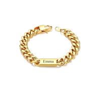 Custom4U Bracelet Cubains Personnalisé pour Hommes, Largeur 5mm Nom Gravée Acier Inoxydable Plaqué Or 14K Chaîne Personnalisée Bracelet Bijoux Cadeaux pour Hommes Papa Mari Père 19cm