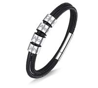 Custom4U Bracelet Cuir Double Rangs Tressé 4 Prénoms Personnalisé Bracelet Homme avec 4 Perles 22cm, Bijoux Cadeau pour Anniversaire Saint Valentin Fête des Pères