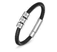 Custom4U Bracelet Cuir Tressé 3 Prénoms Personnalisé Bracelet Homme avec 3 Perles, Bijoux Cadeau pour Anniversaire Saint Valentin Fête des Pères