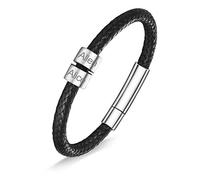 Custom4U Bracelet Cuir Tressé Prénom Personnalisé Bracelet Homme avec 2 Perles, Bracelet Cuir Nom Gravé pour Homme Acier Inoxydable 18cm