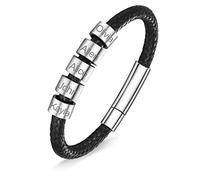 Custom4U Bracelet Cuir Tressé Prénom Personnalisé Bracelet Homme avec 5 Perles Bijoux Cadeau pour Anniversaire Noël