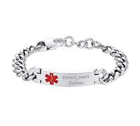 Custom4U Bracelet de Gravure Médical Réglable d'Urgence pour Hommes en Acier Inoxydable - Imperméable