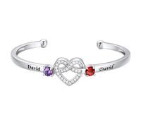 Custom4U Bracelet en Argent pour Femmes - Bracelet Ouvert Ajustable avec 2 Noms et Pierres de Naissance, Cadeau Personnalisé pour un Anniversaire, une Amitié, un Anniversaire de Mariage, un Souvenir