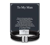 Custom4U Bracelet en Cuir Tressé Personnalisé pour Hommes, Bracelets à Noms Personnalisés avec Initiale Gravée Perles Pour Mon Homme Cadeaux Bijoux pour Lui Mari Papa Père