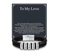 Custom4U Bracelet en Cuir Tressé Personnalisé pour Hommes, Initial Personnalisé Bracelets Hommes avec Perles de Nom Gravées Cadeaux Bijoux pour Lui Mari Papa Père Pour Mon Amour