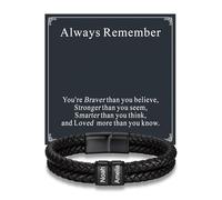 Custom4U Bracelet en Cuir Tressé Personnalisé pour Hommes, Noirs Bracelets à Noms Personnalisés avec 2 Noms Initiales Gravées Cadeaux Bijoux pour Lui Mari Papa Père Anniversaire Noël