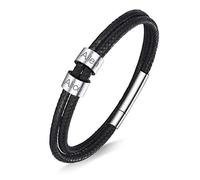 Custom4U Bracelet Homme Cuir Multi-Rangs Personnalisé 2 Prénoms, Bracelet Cuir Tressé avec 2 Perles à Personnalisé 18cm